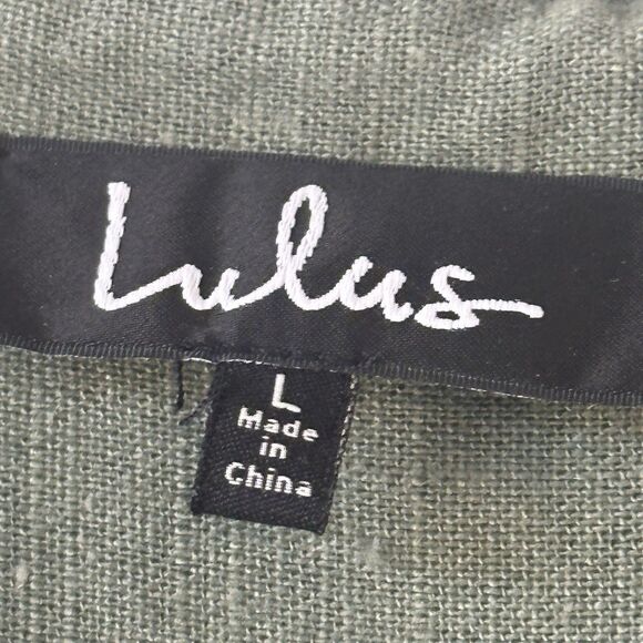 Lulu’s Linen Blend Dress Women’s Size L Olive Green Shirt Style Short Sleeves - Picture 6 of 12